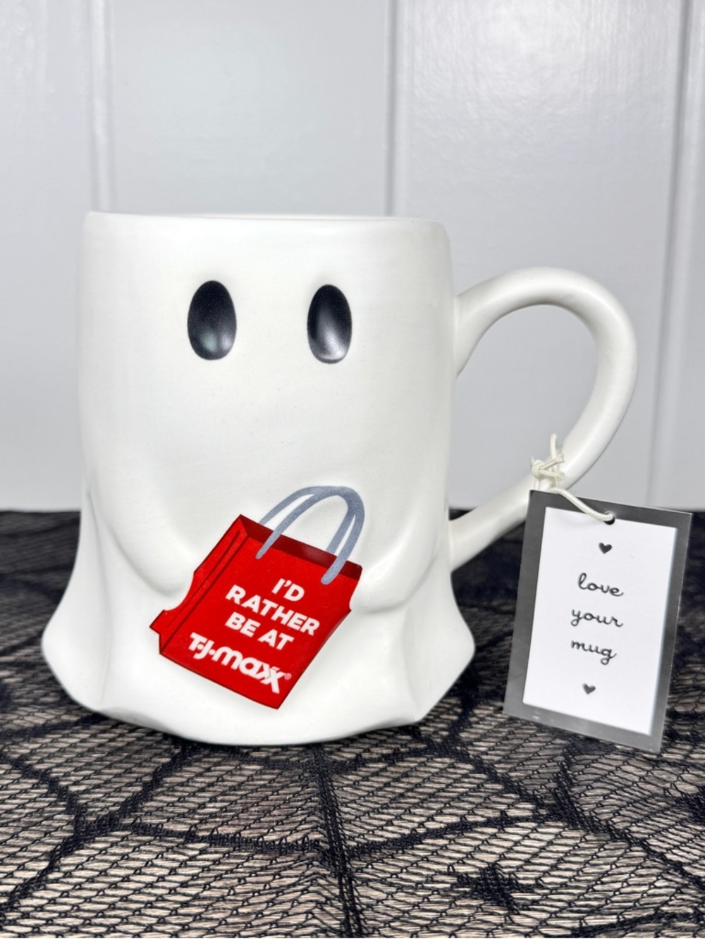 NEW Love Your Mug Ghost Hold a TJ Maxx Bag Halloween Mug